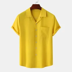 Solid Color Hawaiian Beach men's short-sleeved Tops Comfortable Casual Lapel men's Shirts Summer New men's short-sleeved Shirts