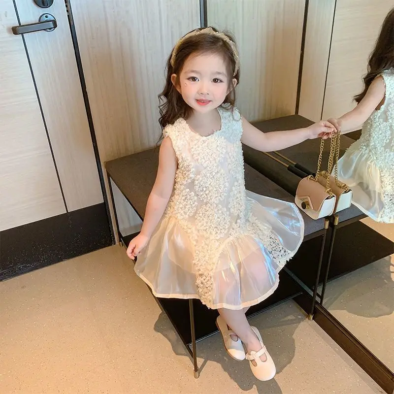 

Детские сетчатые платья без рукавов для девочек, наряды для маленьких девочек 2-8 лет, летнее платье для девочек, детское платье принцессы для девочек