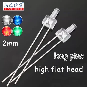 2mm LED LED F2/2MM testa piatta alta trasparente piede lungo capelli bianchi rosso blu verde bianco LED inserto dritto perline lampada