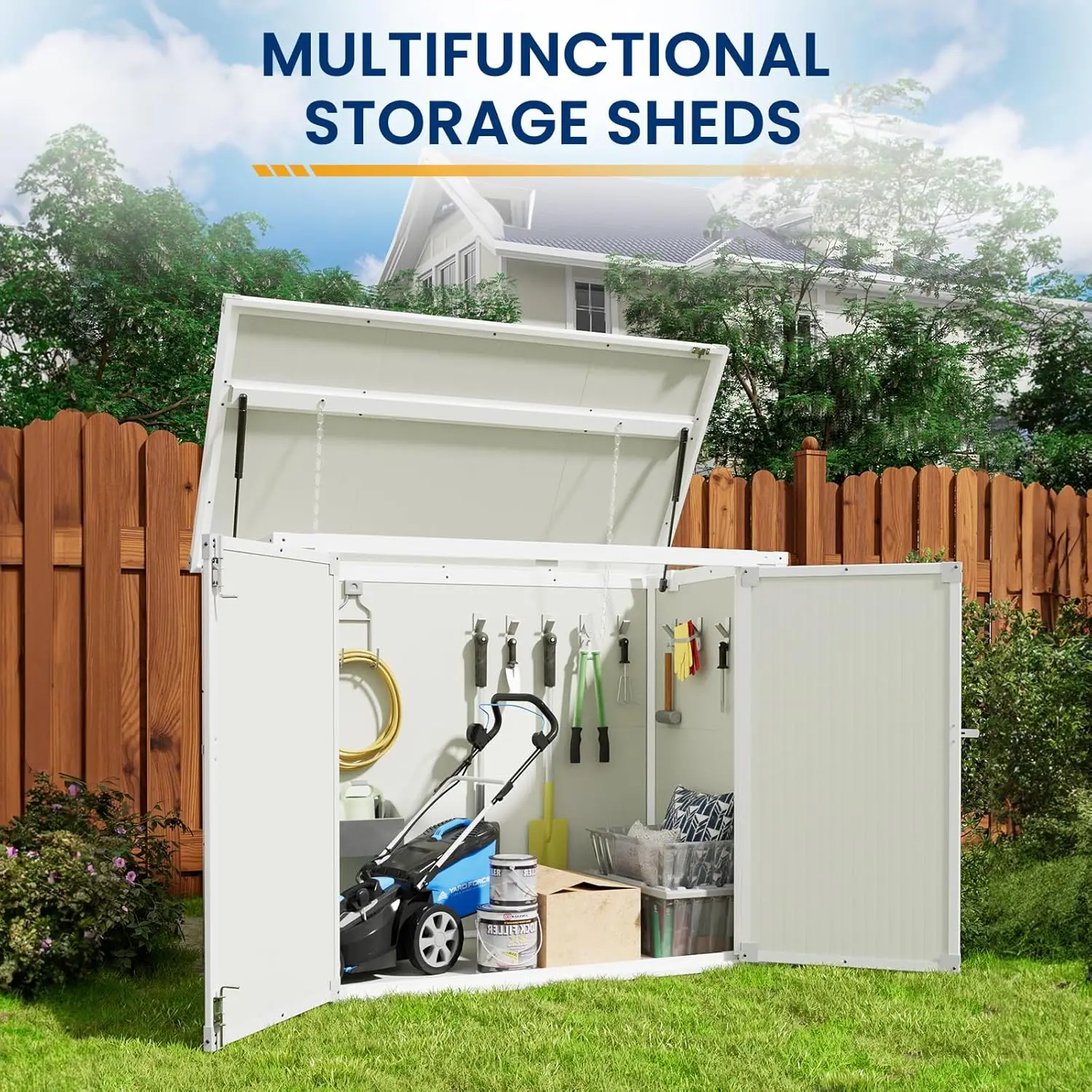 41 Cu Ft Outdoor Storage Shed Horizontal Resin Trash Can Storage Weather Resistance Storage Box with Floor Included