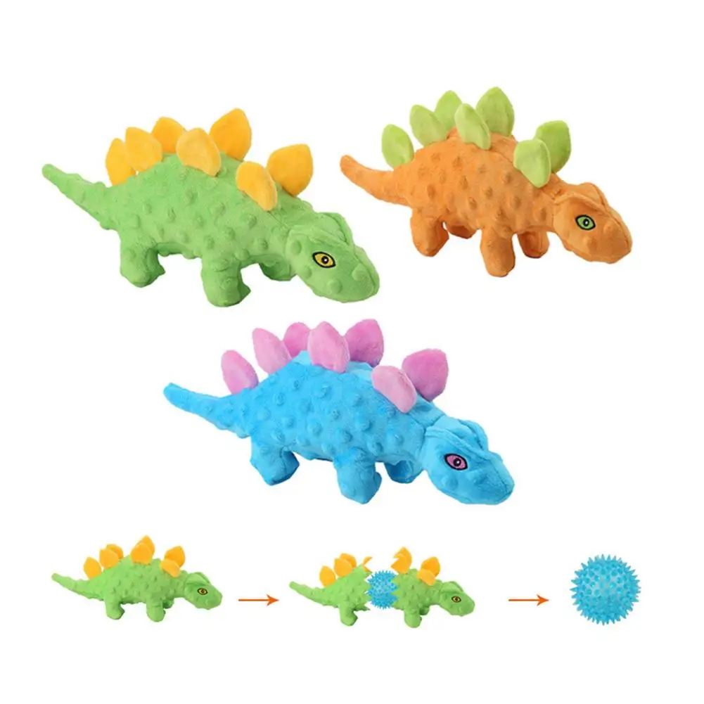 2-In-1ตุ๊กตาสัตว์เลี้ยงตุ๊กตา Stegosaurus Squeaky ของเล่นทำความสะอาดฟันกรามของเล่น Pet อุปกรณ์เสริมสำหรับบรรเทาความวิตกกังวล