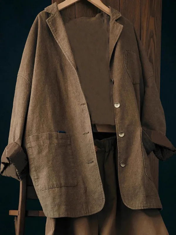 Casual Cotton Linen Suit Jacket with Pocket for Women Spring 2026 Loose Fit Classic Style Office Wear Long Sleeve Single Button