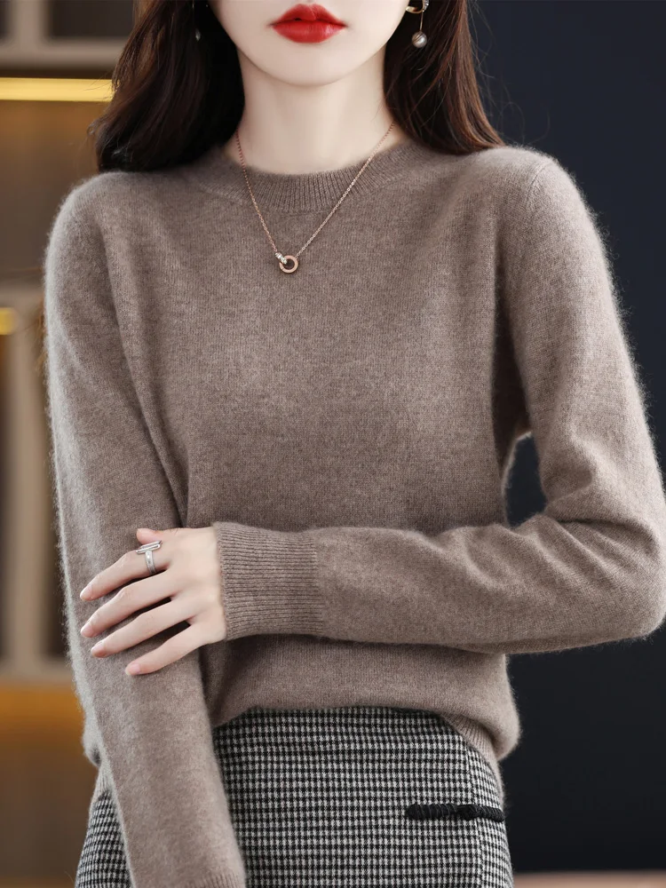 Women Wool Sweater O-neck 100% Merino Wool Knitwear Pullover Autumn Winter Long Sleeve Basic Grace Solid Comfortable Clothes Top