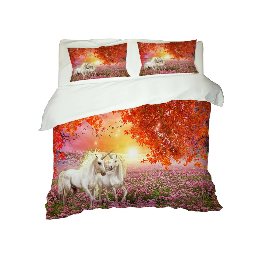 

HUANZHUANG Duvet Cover Super King Size 3D Red Flower Landscape 3 Piece Quilt Cover Printed Bedding Sets With Zipper Closure