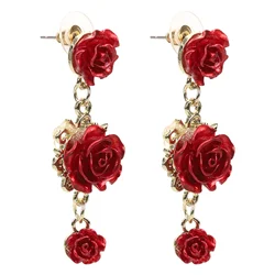 Exquisite Rose Earrings Vintage Flower Dangle Statement Jewelry for Women Perfect for Daily Wear and Special Occasions