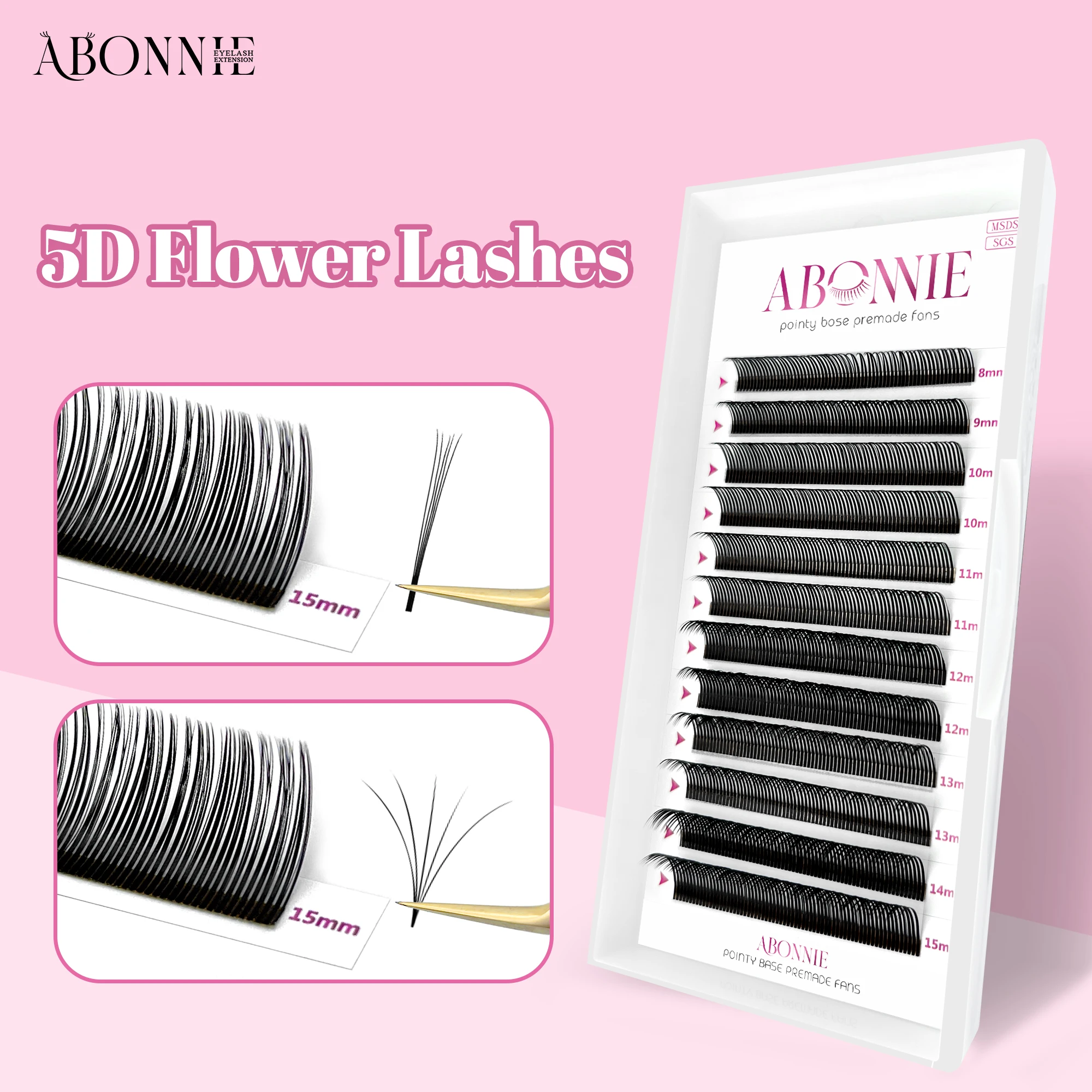 Abonnie-Extensions de cils noirs et bruns, pointes de fleurs 5D, faux cils faciles à dégrader, cils gérvolume, cils individuels, volume 5D