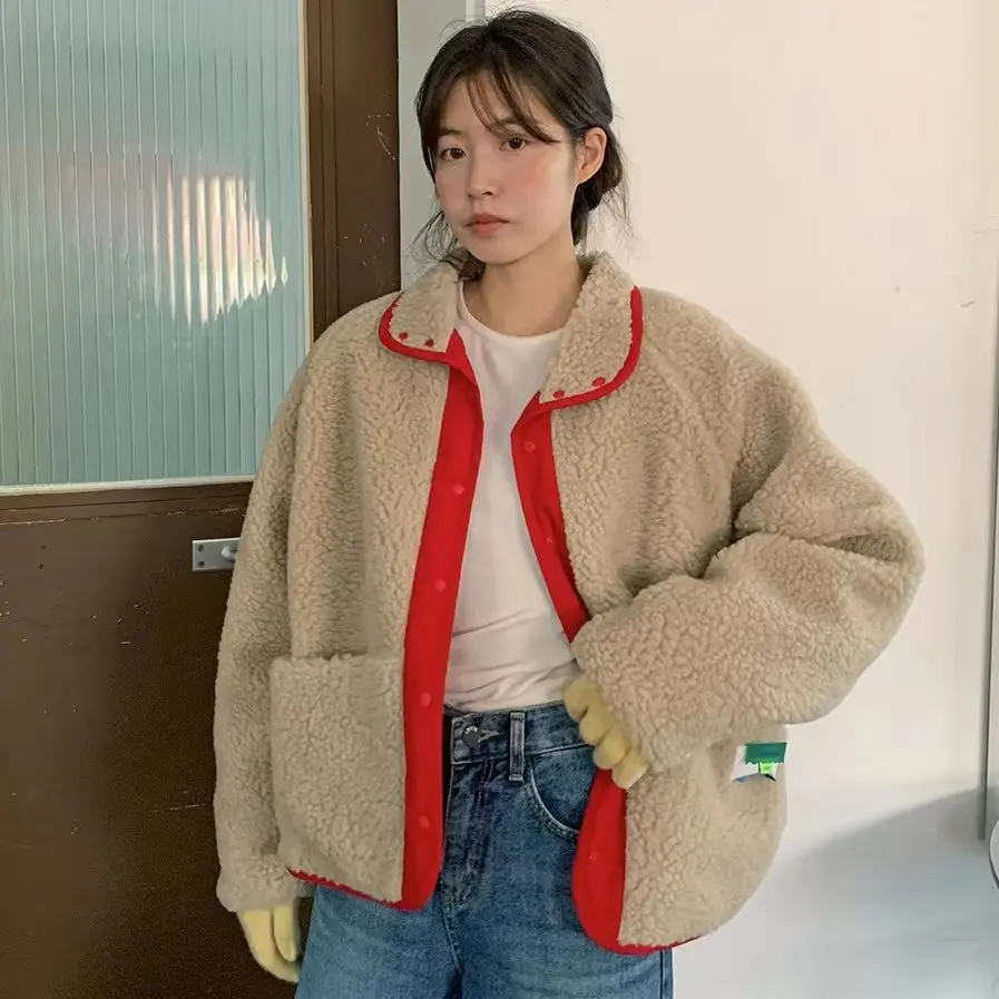 

Thiened Lamb Fur Jaet Women's Coat Double-Sided Wear Warm Cotton Padded Jaet Dongda Gate New Autumn Winter Sle