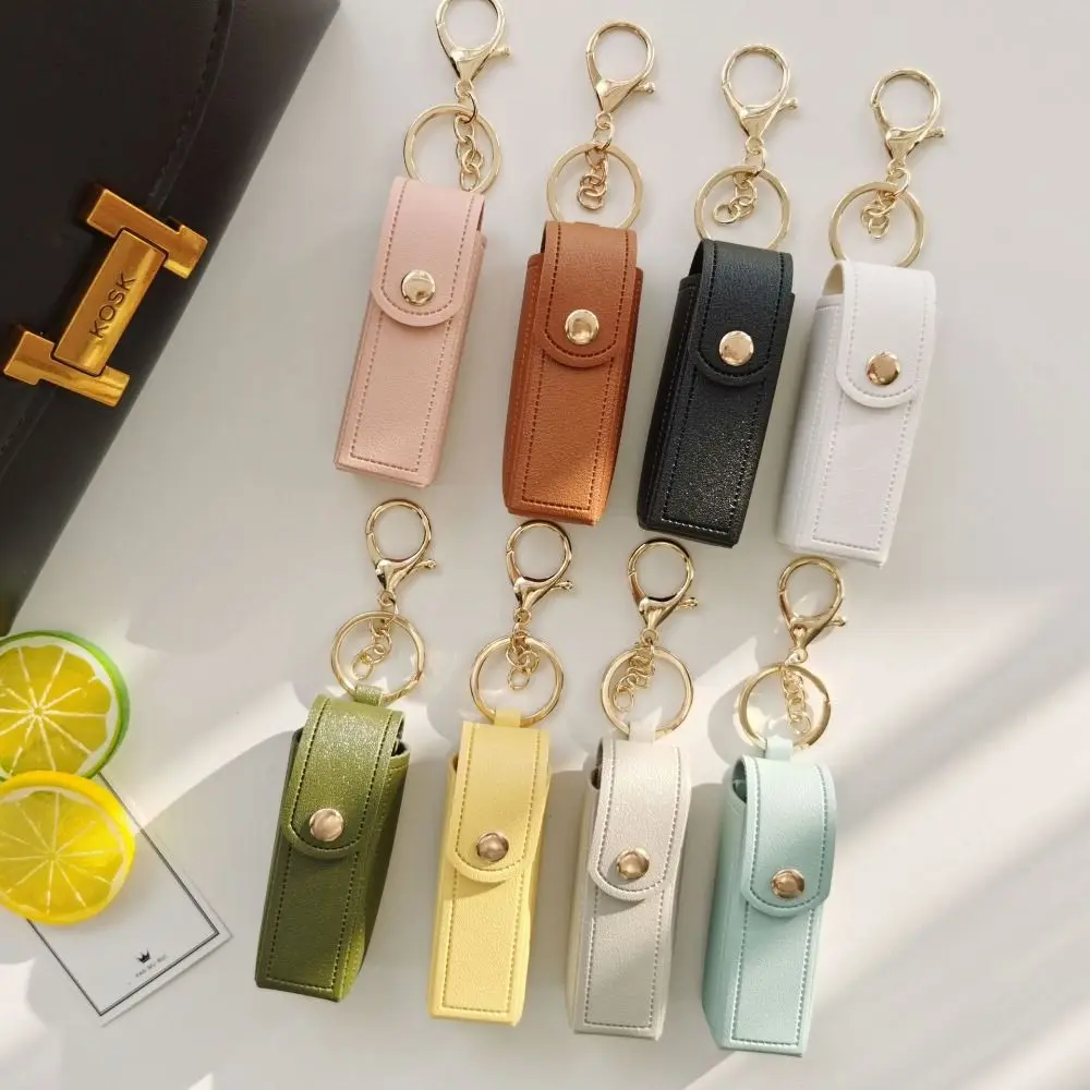 Pu Leather Lipstick Bag Simple Keychain Makeup Bag Key Chain Makeup Lipstick Holder Lip Gloss Bag Mini Cosmetic Bag Travel