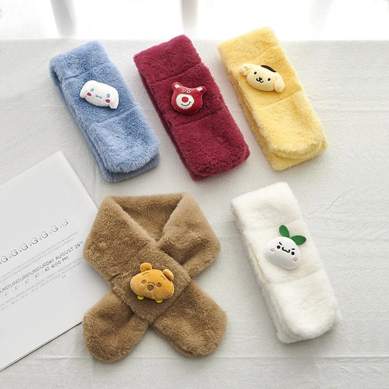 

Детский плюшевый шарф Miniso для мальчиков и девочек, утолщенный теплый шарф для детей, модный меховой шарф Sanrio для защиты шеи