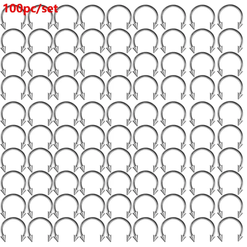 100pcs/lot Stainless Steel Nose Ring Piercing Horseshoe Spike Septum Piercing Eyebrow Tragus Helix Pircing Lip Piercing Nariz
