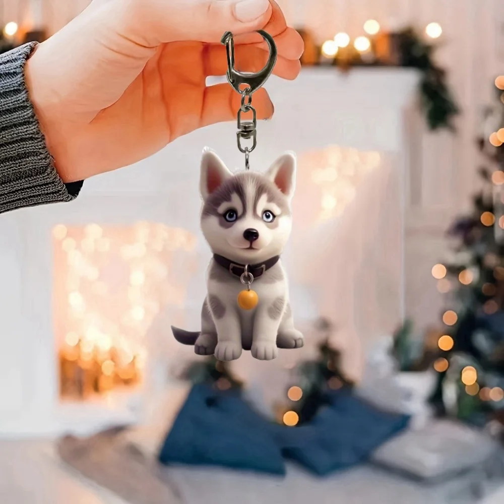 2D Cute Husky Keychain Cartoon Puppy Acrylic Pendant Versatile Charm for Car Mirror,Backpacks,Home,Festive,Gift & Decor