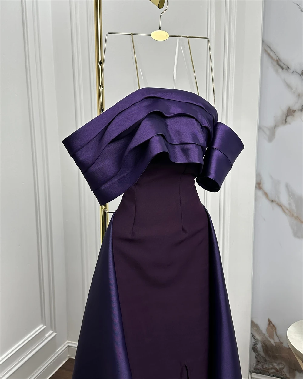 Customized Classic Jersey Strapless Off the Shoulder Sleeveless Evening Dress Elegant Straight Front Slit Special Occasion Gowns