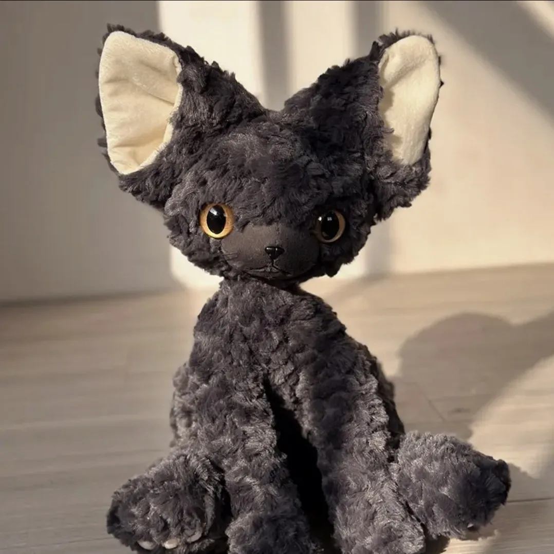 Simpatico gatto nero peluche cuscino da tiro kaki riccio KUKI gatto nero bambola di pelo lungo animali di peluche regali festivi per il compleanno dei bambini