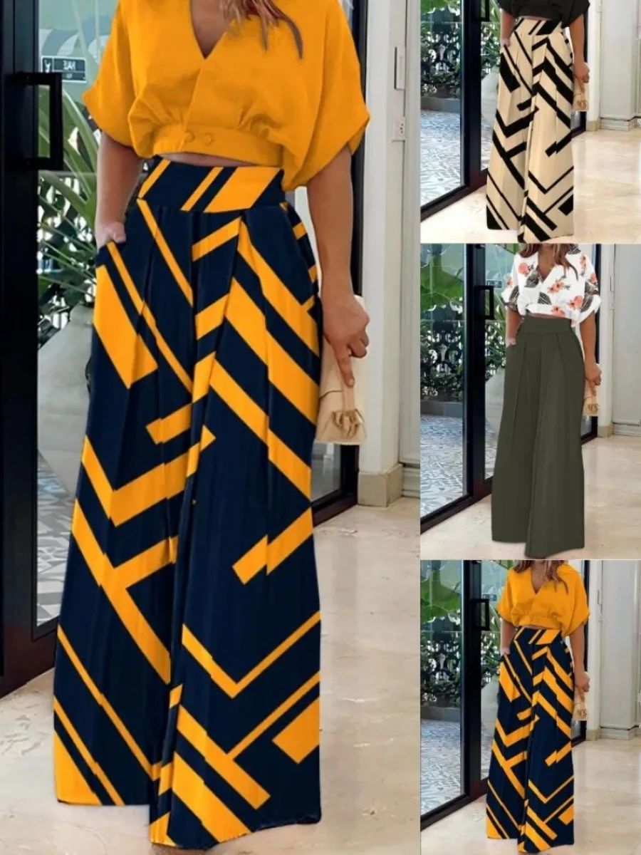 

V-Ne ort Sve irt And Pants Set Women's Casual Sportswear Polyester Material Zipper Closure Long Pants Two-Piece Suit