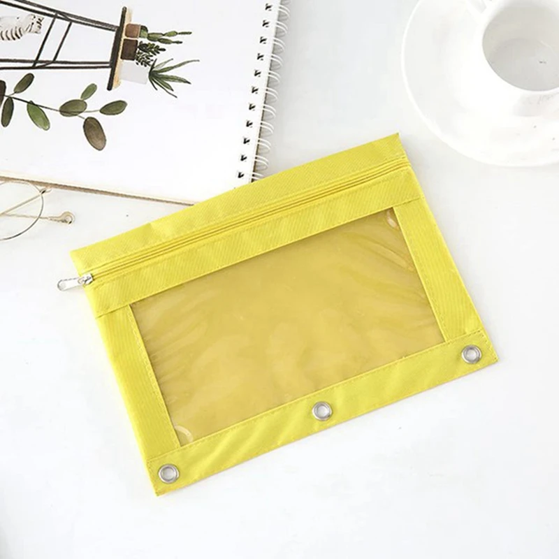 8PCS Three-Hole Large-Capacity Pencil Case File Bag Durable Binder Pouch With Clear Window