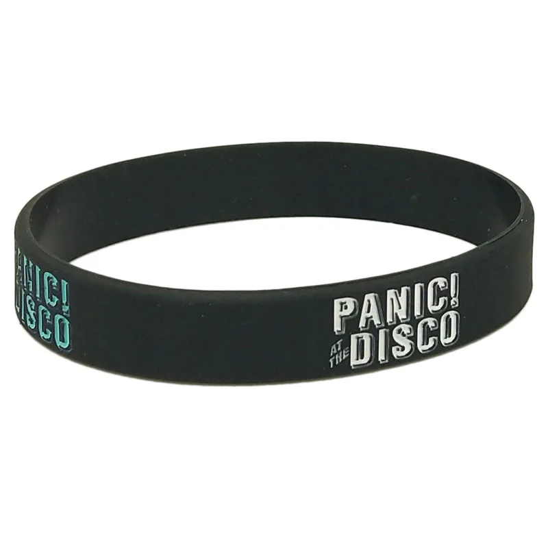 1PC Hot Sale Black Printed  Panic at the Disco Silicone Wristband Music Letter Bracelet &Bangles for Music Lover Fans Gift SH316