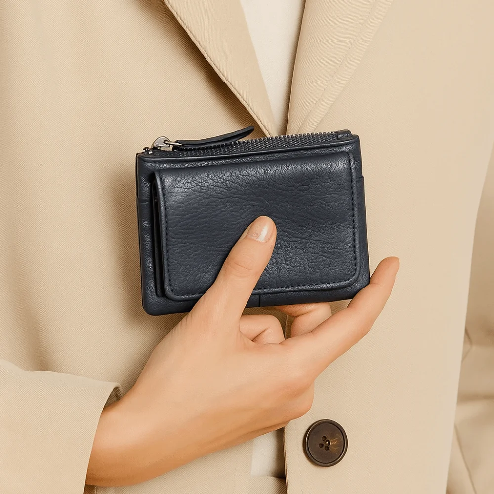 Portable Solid Color Real Leather Coin Purse Small Minimalist Short Wallet Multi Card Slot Multi-functional Card Holder Male