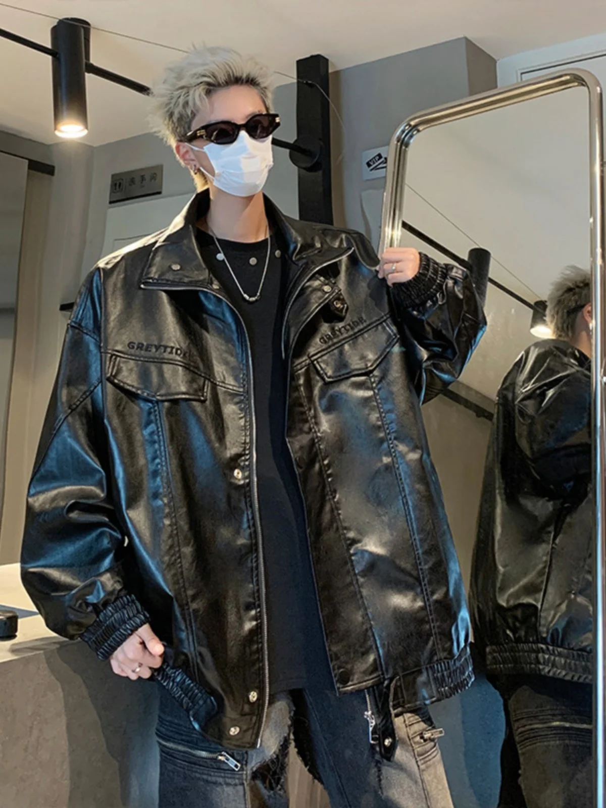 

American High Street PU Leather Jaet Men's ort Motorcycle Clothes Outerwear Trendy Brand Cool Street Workwear Jaet