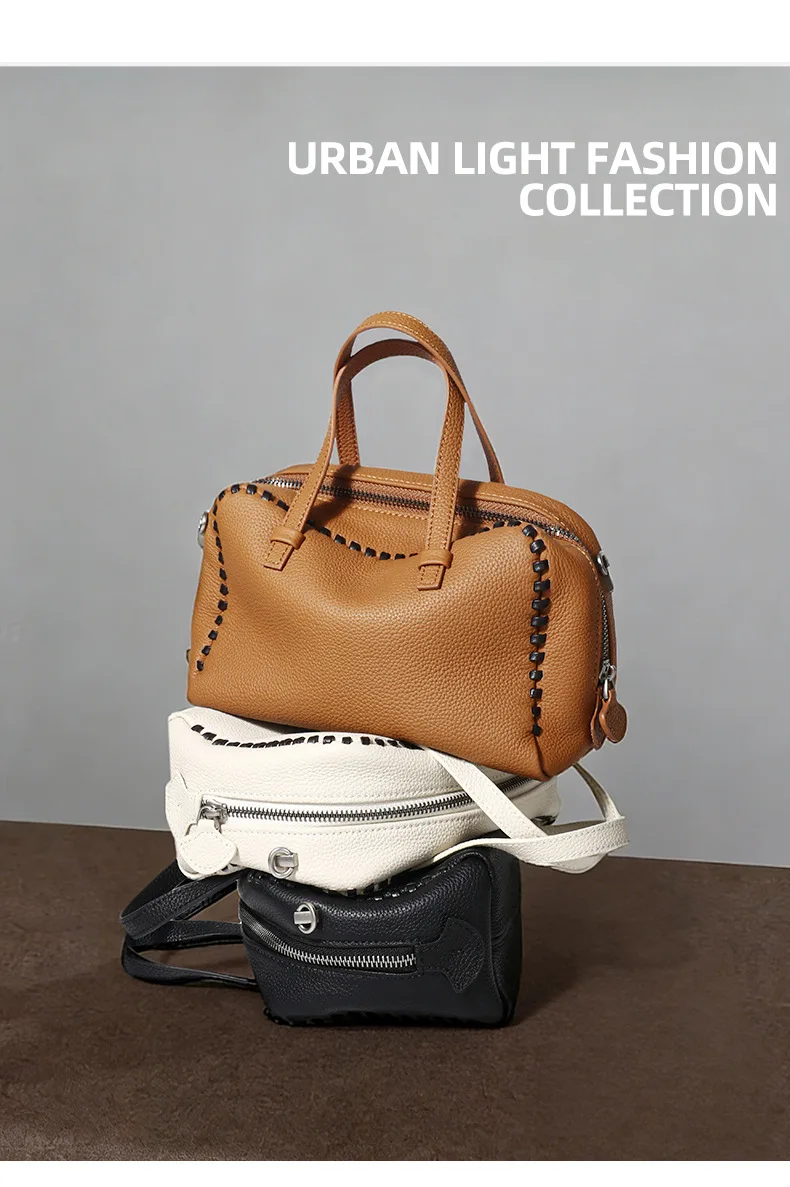 Damen Echtleder Schultertaschen 100% Crossbody Bucket Bag Weibliche Mode Einfarbige Designer Shopper Tote Marken-Trend Handtaschen Bolsas – Detail 4