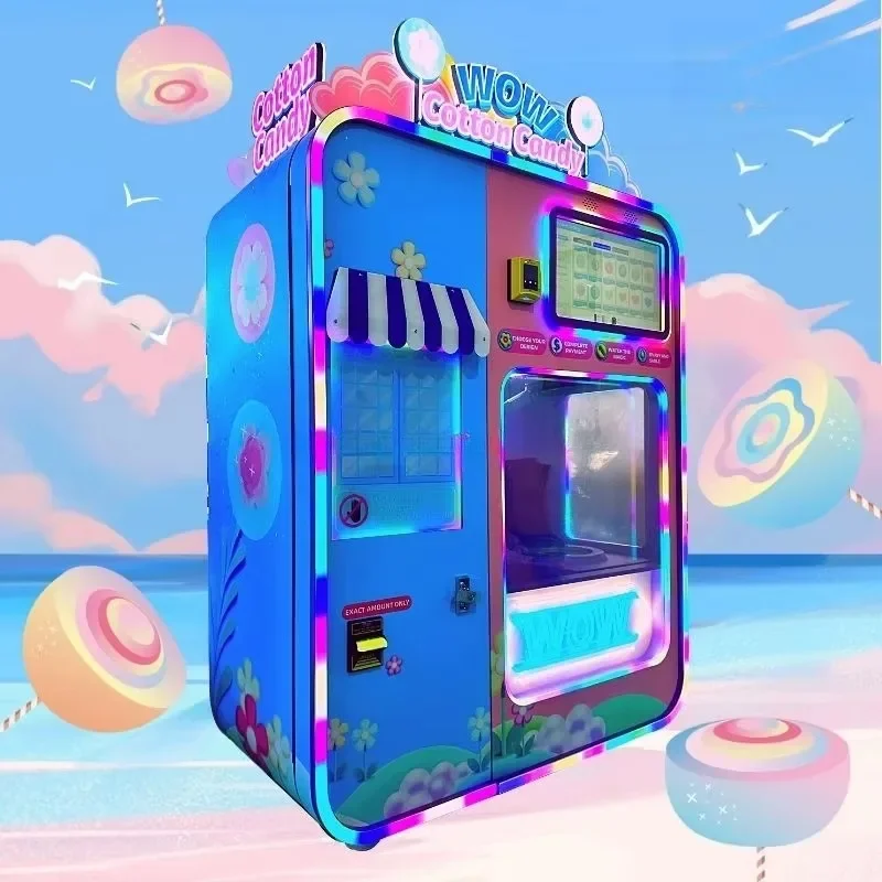 2025 New Style Full Automatic Commercial Cotton Candy Fairy Floss Vending Making Machine with Coin Bill Credit Card Acceptor Hot