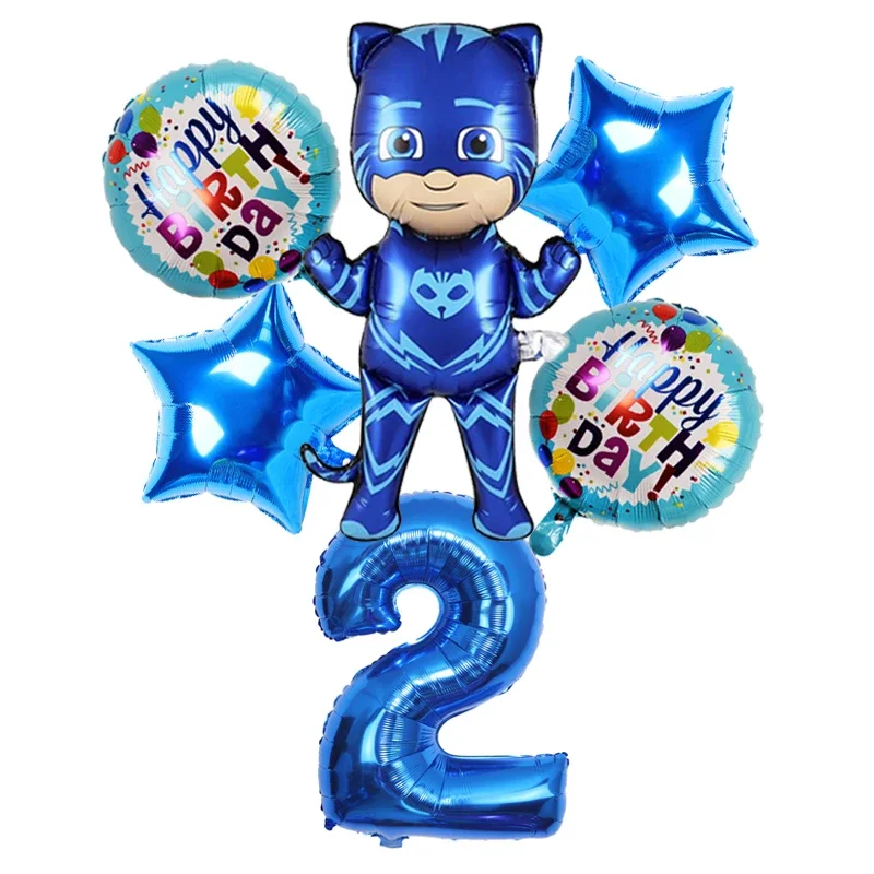 PJ Masks Aluminum Film Balloon Set Catboy Blue Happy Birthday Digital Balloon Toy Kids Birthday Party Decoration Supplies Gift