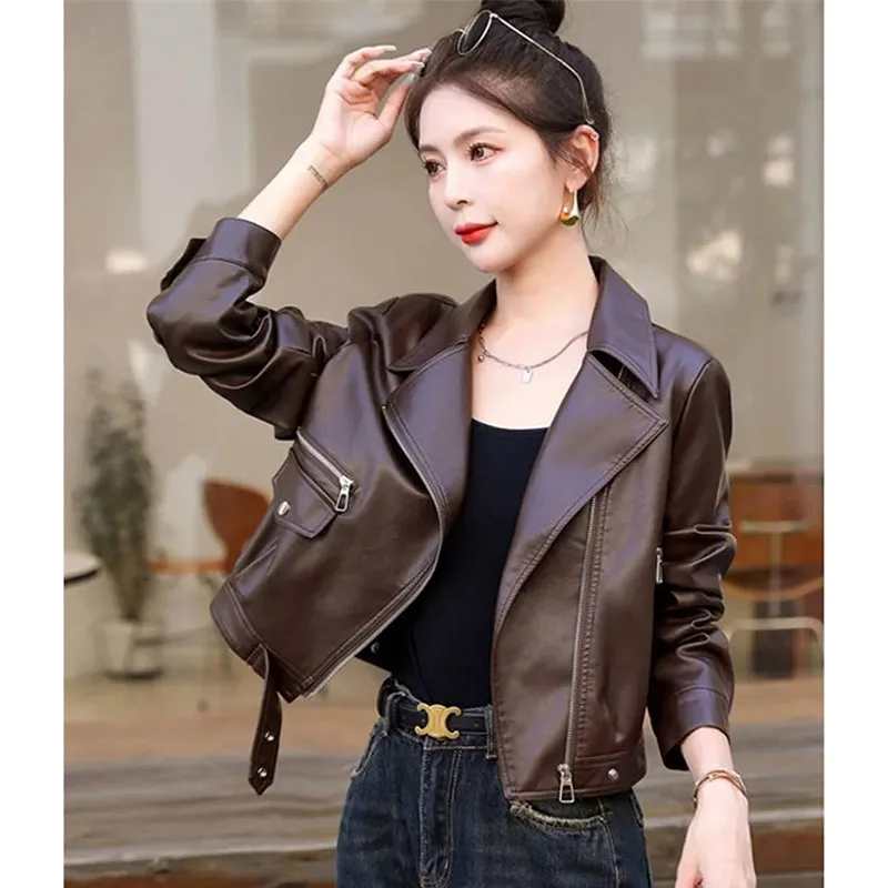 Printemps automne Femme loisirs veste en cuir PU 2025 dames mode nouveau manteau en Faux cuir coréen femmes lâche fermeture éclair hauts vêtements d'extérieur