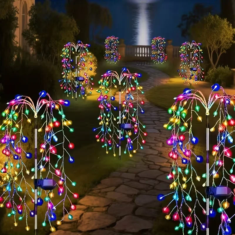 LED Solar Firework Light 8 Lighting Outdoor Waterproof Modes Solar Power Willow Trees Lights Garden Courtyards Decor Solar Lamps