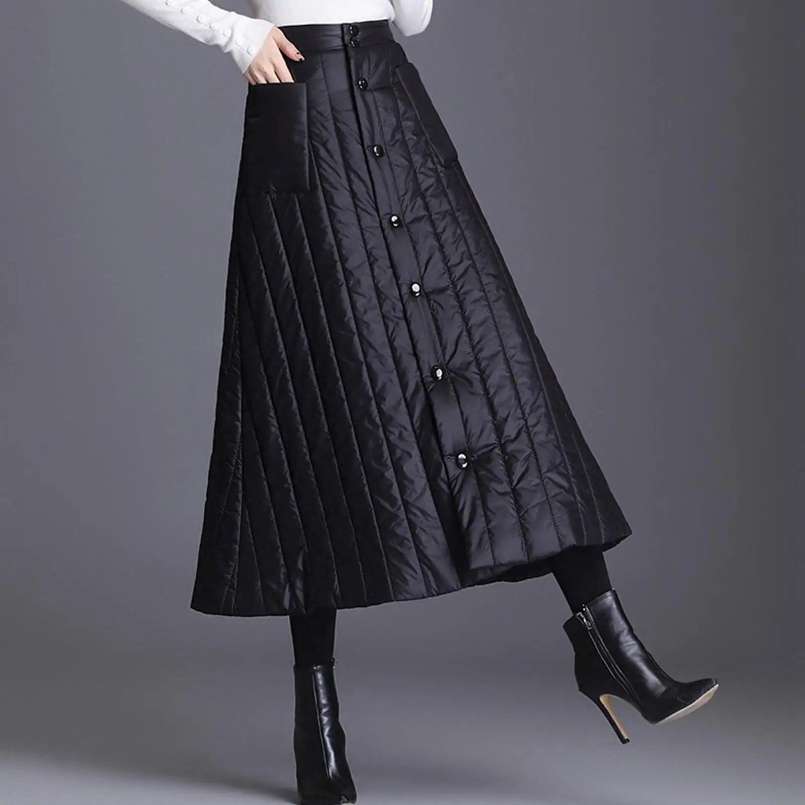 Women’s Button Maxi Quilted Skirt 1 Piece A Line Long Dress Ankle Length 2XL