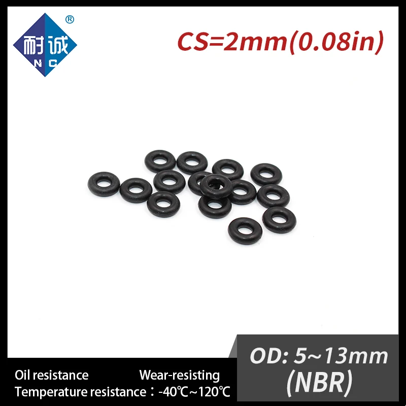 50 sztuk/partia gumy CS2mm czarny NBR uszczelniający O-Ring OD5/5.5/6/6.5/7/8/8.5/9/10/10.5/11/11.5/12/13*2mm O-Ring uszczelki pierścienie