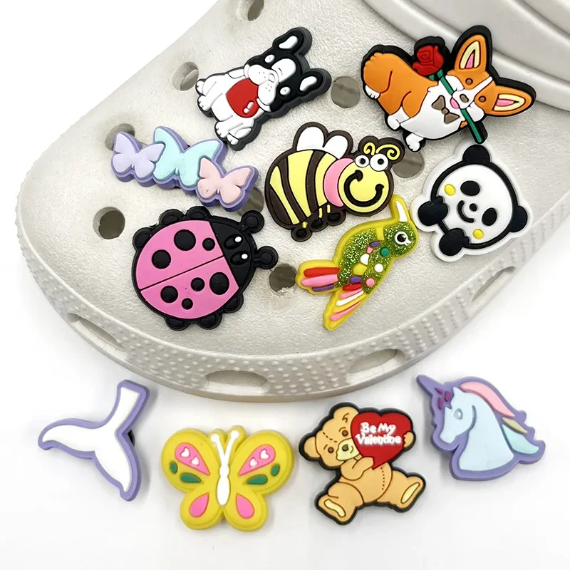 Cute Animals PVC Shoe Buckle Accessories DIY Bee Unicorn Panda Butterfly Shoe Upper Pins Decoration Sandal Charms Kid Party Gift