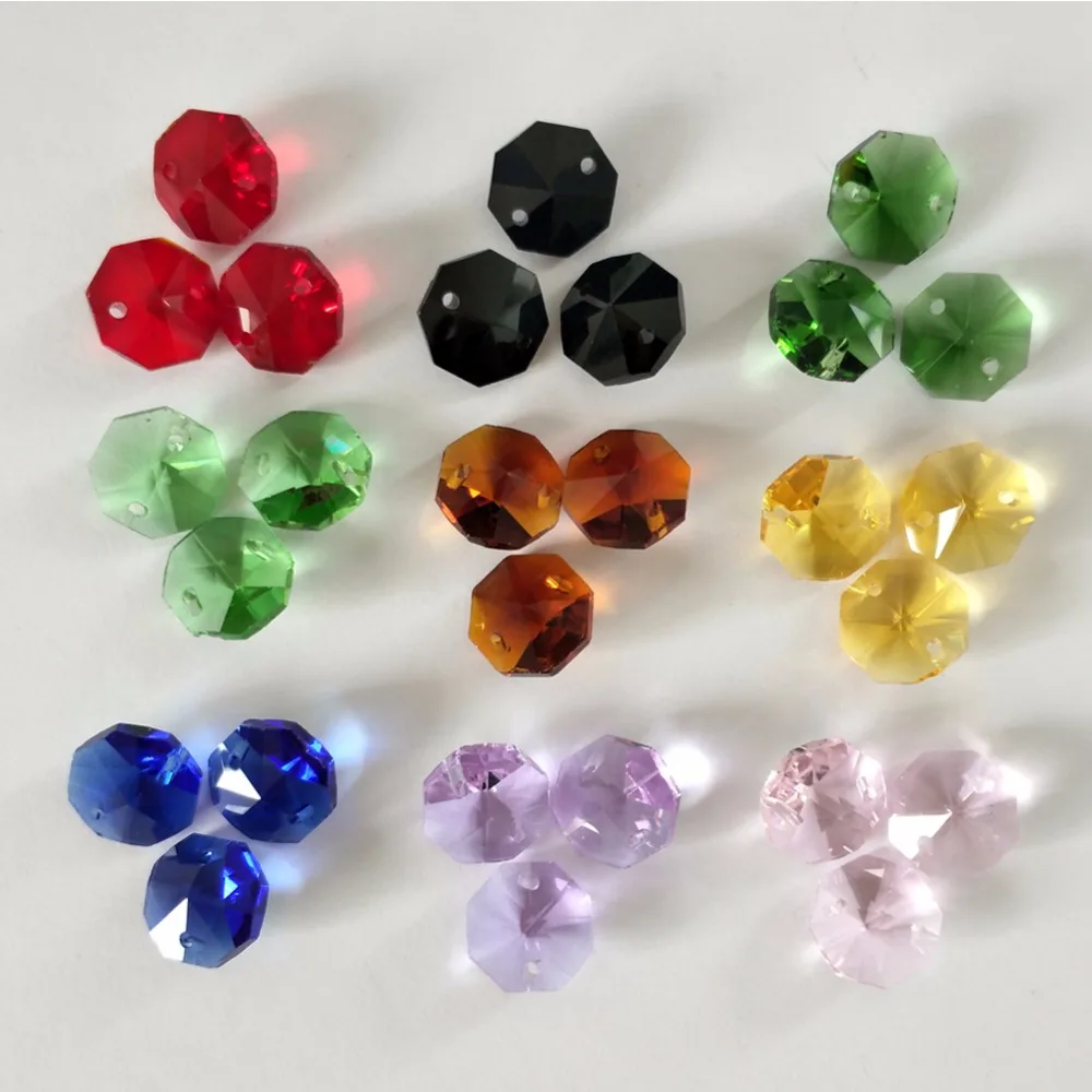 10PC Crystal AB Glass Art Lamp Prism Chandelier Chain Part DIY Octagon Bead Ornament 14MM DIY Spacer Connector