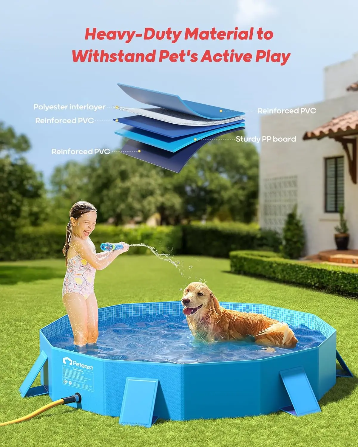 Foldable Dog Kiddie Pool with Stable Side Support, Hard Plastic Shell Portable Dog Pool, Collapsible Swimming Pools for Pet and Kids, 64 in view 3