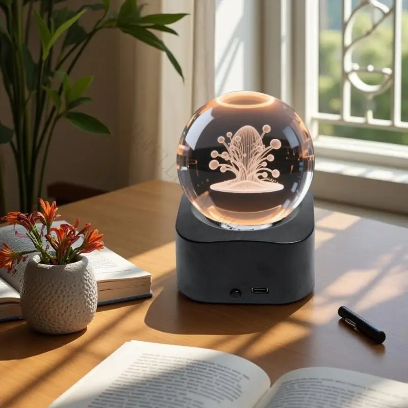 R7UF Touch Crystals Lamp Base with LED Glows Multicolor for Ambiances Display