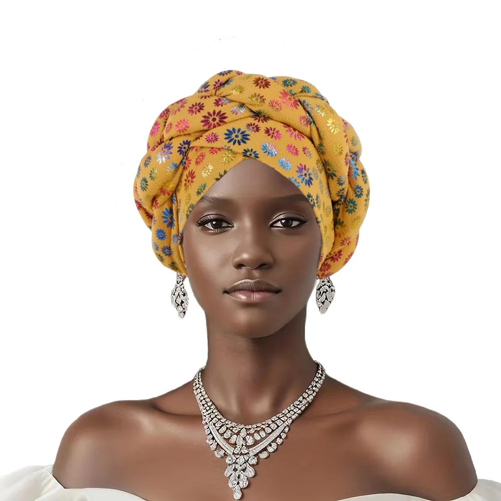 African Nigeria Print Braids Turban Already Made Auto Gele Women Chemo Cap Head Ties Bonnet Head Wrap for Wedding Party Headtie