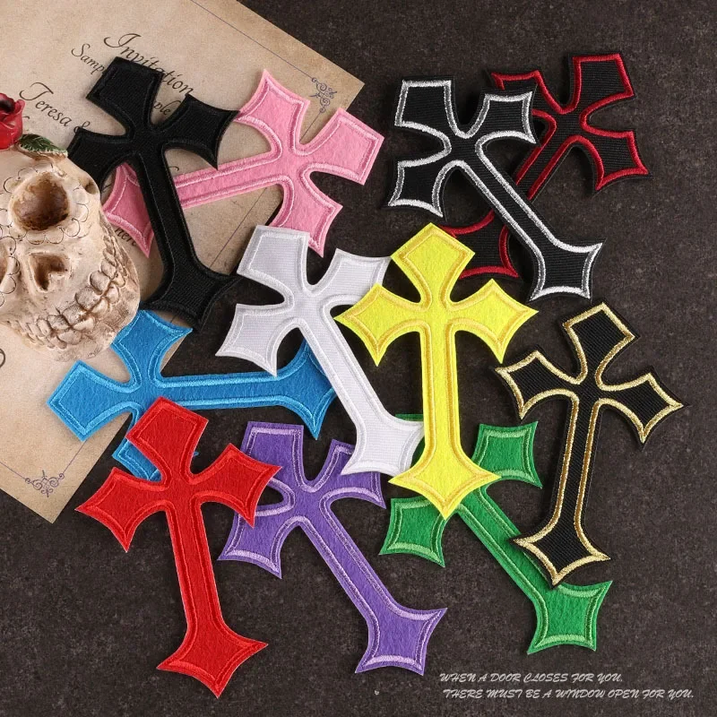 Colored Christian Cross Badges Embroidery Appliques Iron on Crucifix Patch Bible Emblem for Tees Caps DIY Clothing Accessories