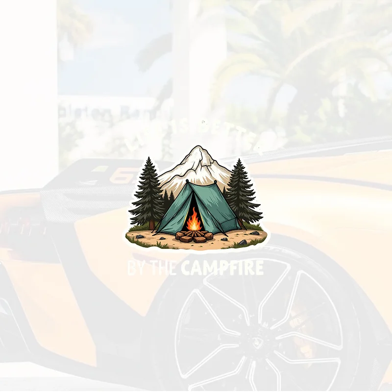 1pc 2D Flat Campfire Adventure Vinyl Sticker Waterproof Decal for Motorcycle Helmet Car Laptop Water Bottle