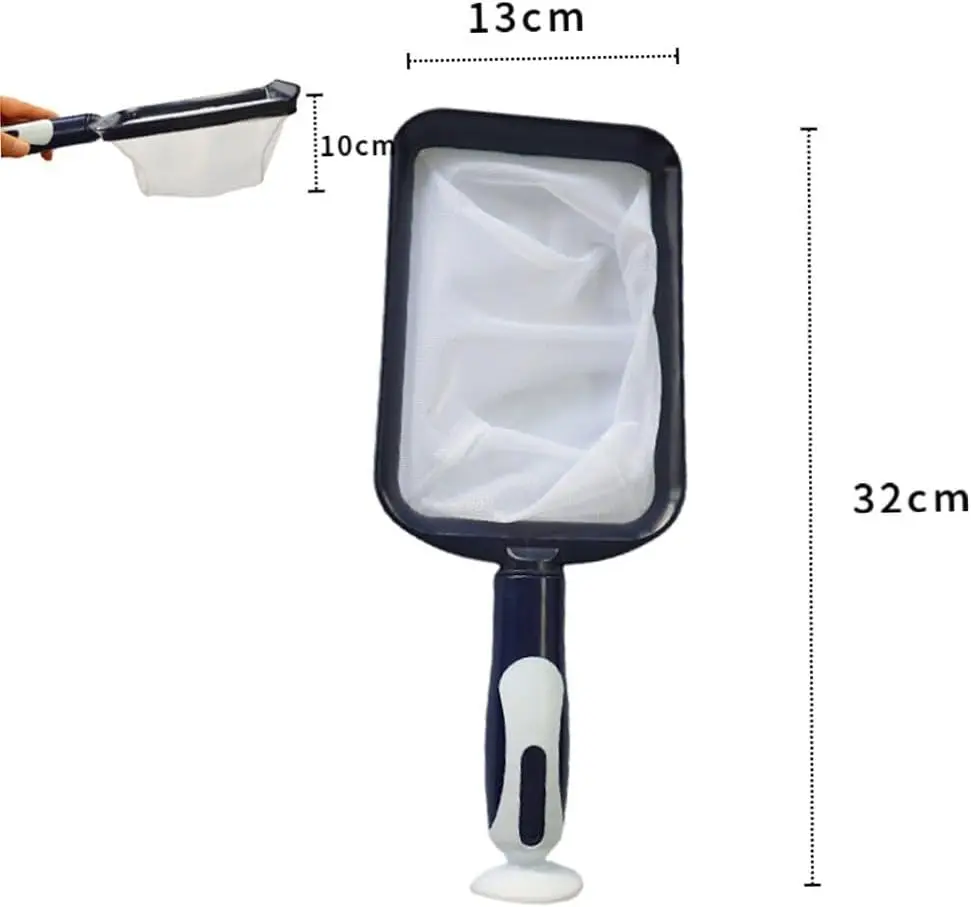 32CM Handheld Pool=Skimmer Net With Fine Mesh For Spa= Cleaning, ABS Leaf Debris Remover Tool With Strong Suction Cup For Garden