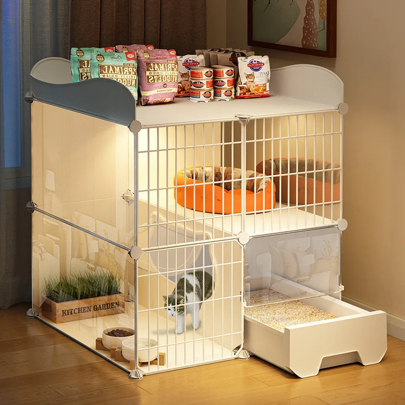 

Cat Cage with Built-in Litter Box and Cat Bed for Indoor Use Space-Saving Design Suitable for Studio Apartment or Small Home