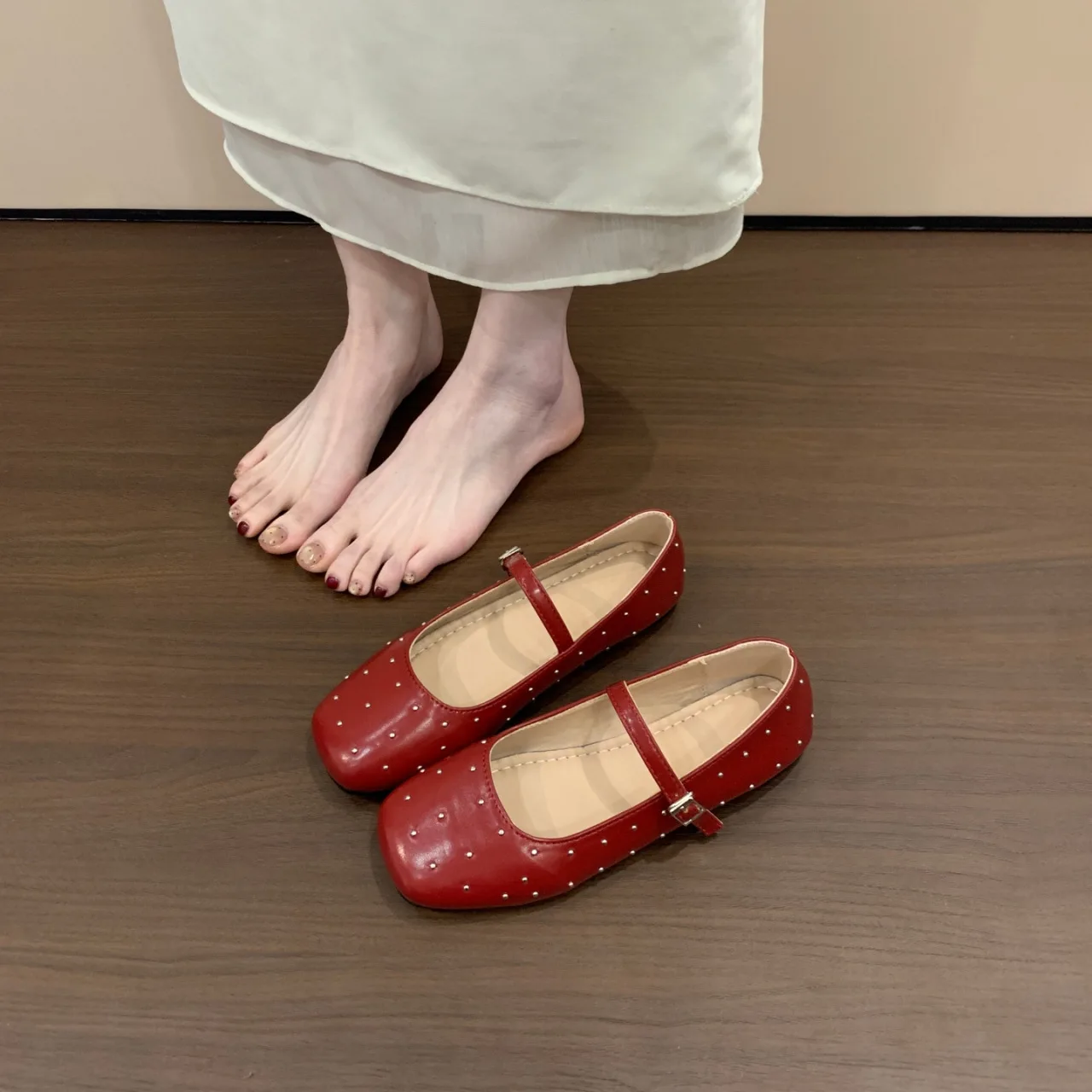 

Women Internal Elevation Mary Jane Shoes Concise Shallow Square Toe Shoes 2026 new Ladies Eelgant Dress Leather Flats Shoes
