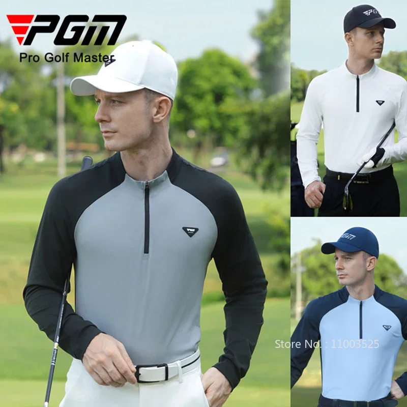 Pgm Muscle Golf Tops Autumn Winter Long Sleeve Men Golf T-shirt Zipper Collar Polo Shirt Casual Classic Patchwork Golf Pullover