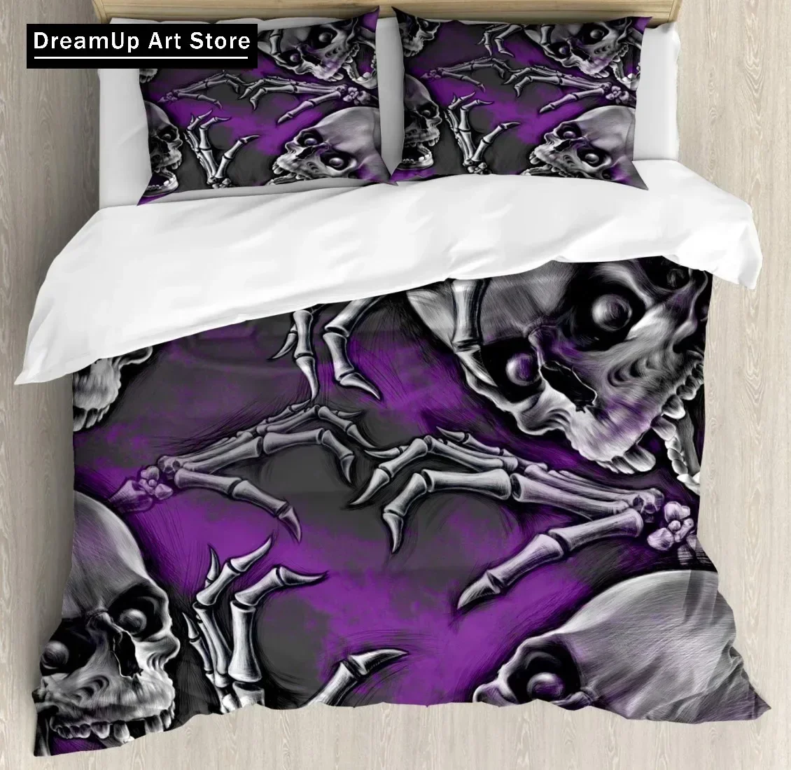 Black Skull Skeleton Bedding Set Paisley Floral Gothic Luxury Soft Bedding Set Bed Set Quilt Cover Twin Single Queen King Size