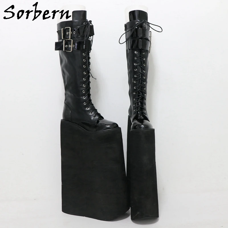 Sorbern 40Cm Punk Style Boots Women For Drag Queens Fetish Unisex Style Wide Strap With Buckles Foam Wedges Calf Boot Custom