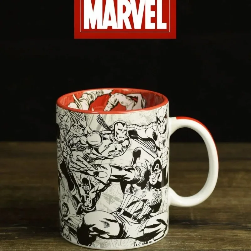 450ML Marvel Avengers anime peripheral Spider-Man Iron Man retro comic high-value large-capacity ceramic mug Christmas gift