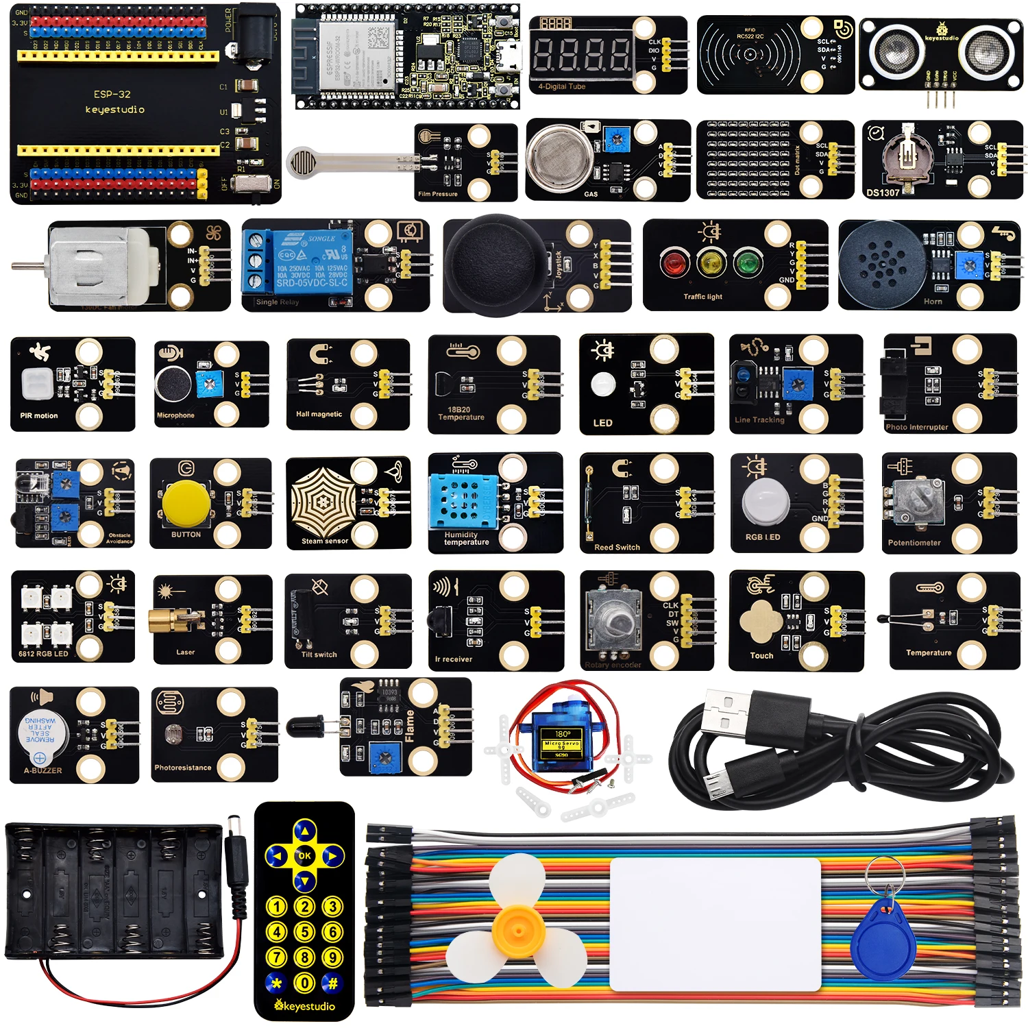 Keyestudio ESP32 37 in 1 Sensor Kit For Arduino ESP32+37pcs Modules 59Projects Compatible Lego Blocks Support MicroPython Coding