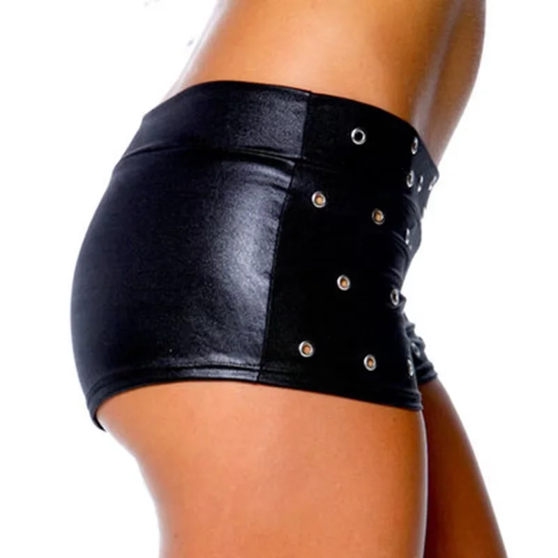 New Black Sexy Low Waist PU Leather Mini Shorts for Women Breathable Slim Fit Solid Clubwear for Nightclub Show