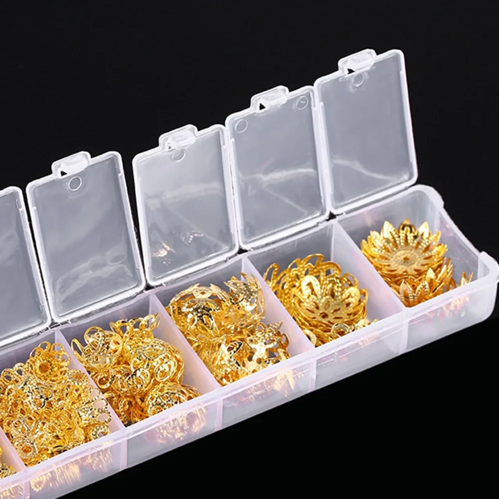 300 PCS Manik-Manik Spacer Bentuk Bunga Cantik Berlapis 7 Ukuran Tutup Manik-Manik Emas Perak Gantungan Bunga Pembuatan Gelang