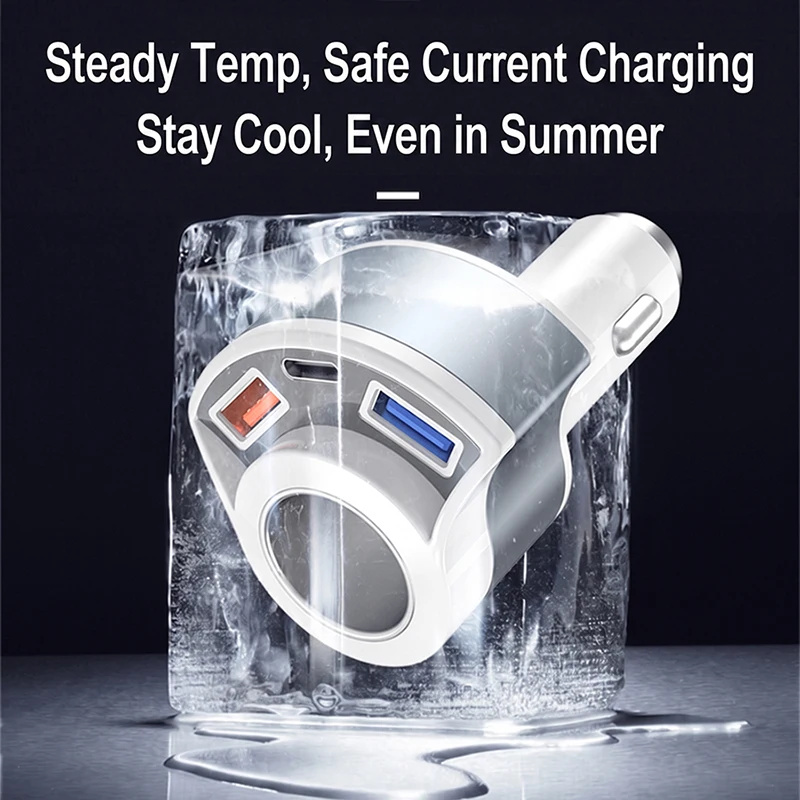 Fast Charging Multi Port Vehicle Power Adapter Car Charger with Cigarette Lighter Splitter Socket Type C Dual USB A  For iPhone view 4