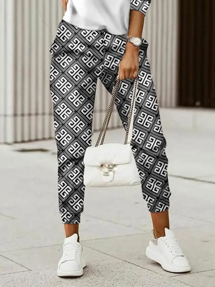 Two Piece Set For Women Print Long Pant Sets 2 Piece Sets Women Outfit Spring Autumn Long Sleeve Fashion Elegant Office Sets