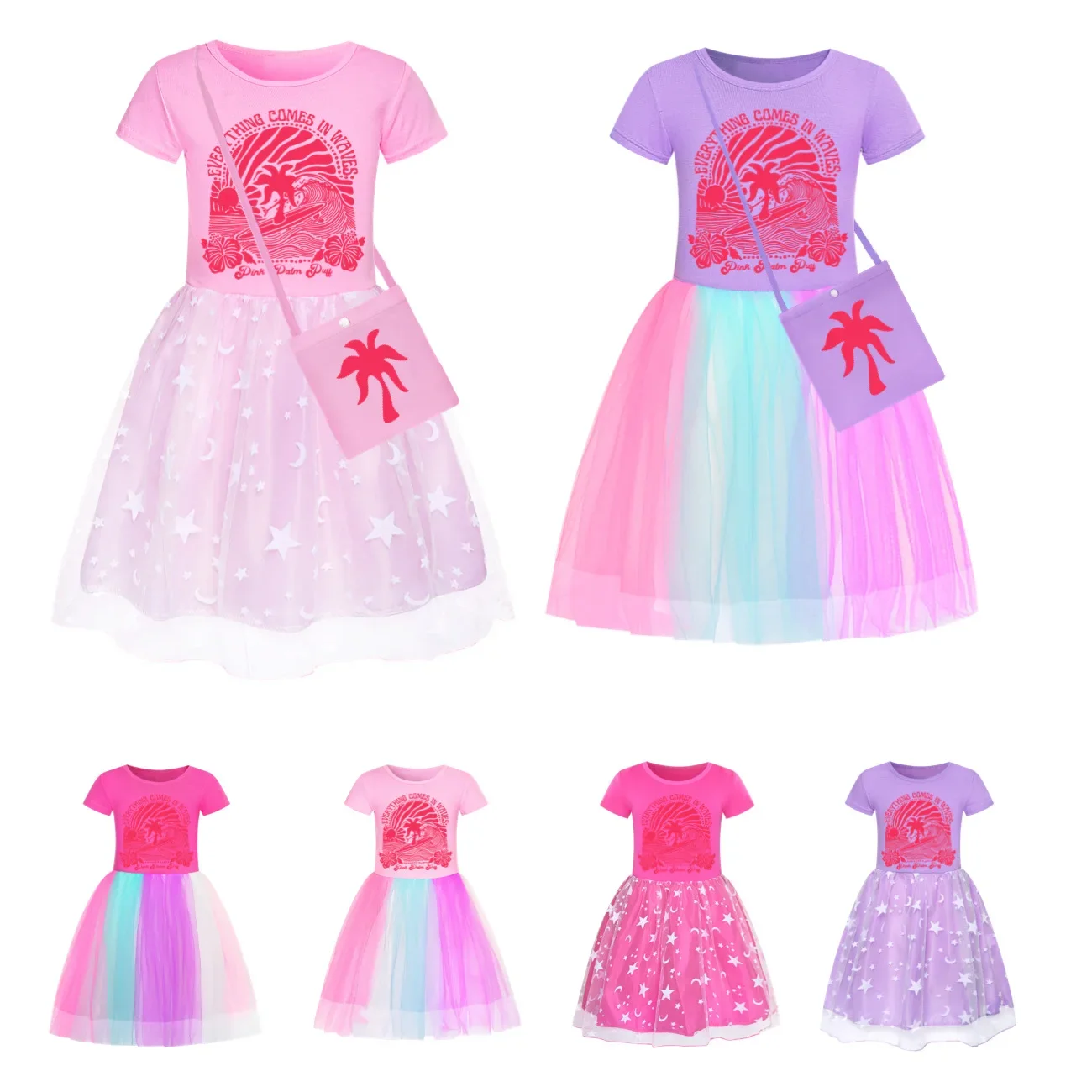 

Newest Clothes Kids Pink Palm Puff Summer Short Sleeve Dress Baby Girls Casual Dresses Children Wedding Princess Vestidos3768