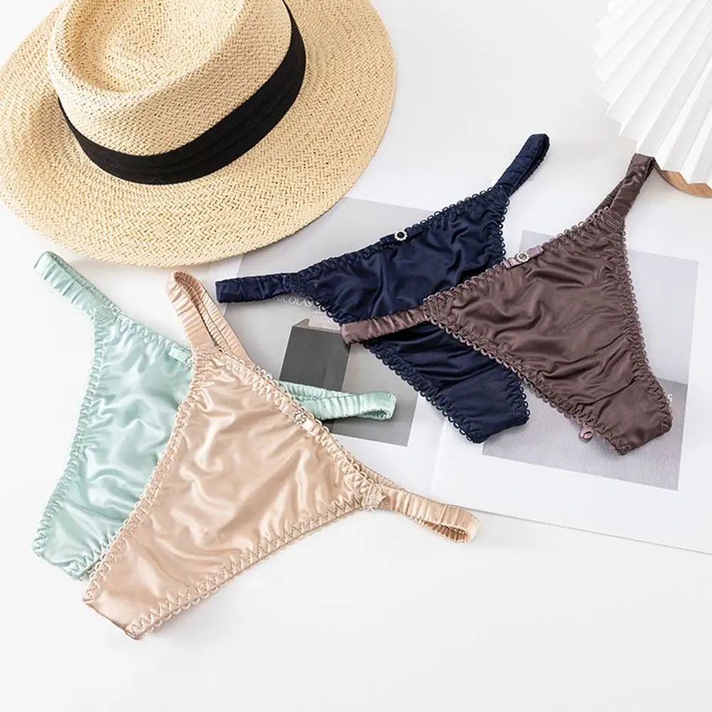 ملابس داخلية رياضية حلوة للفتيات سراويل تحتية بلون سادة للنساء ملابس داخلية نسائية بفيونكة رفيعة سراويل داخلية من الساتان #1